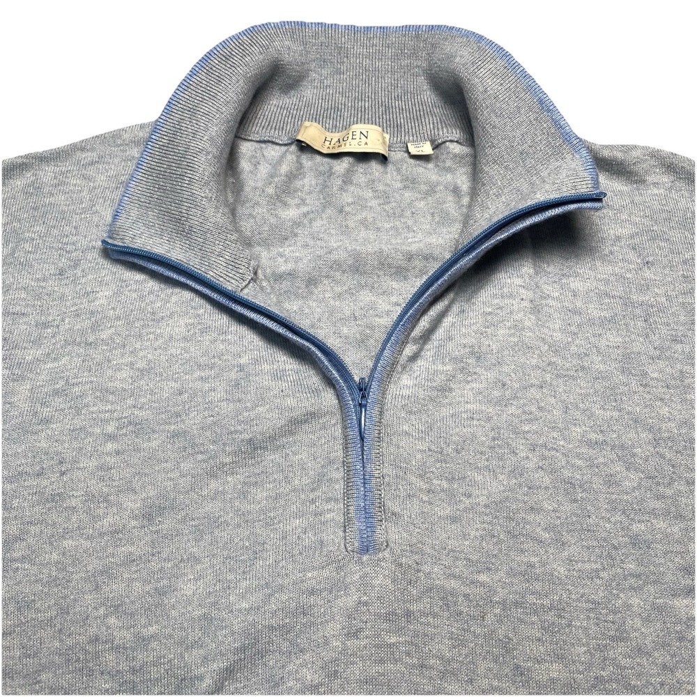 Hagen Carmel 1/4 Zip Sweater XL Lightweight Cotton Cashmere Gray Blue Preppy
